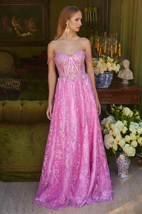 Elizabeth K GL3628 Off Shoulder A-line Slit Prom & Evening Dress