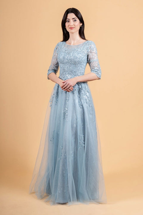 Elizabeth K GL3629 Lace 3/4 Sleeve A-line Mother of the Bride Dress