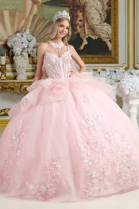 Elizabeth K GL3645 Sleeveless Cape Ball Quinceañera Dress