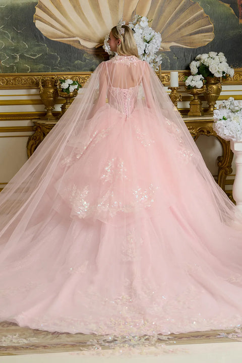 Elizabeth K GL3645 Sleeveless Cape Ball Quinceañera Dress