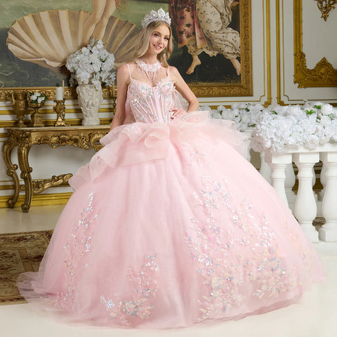 Elizabeth K GL3645 Sleeveless Cape Ball Quinceañera Dress