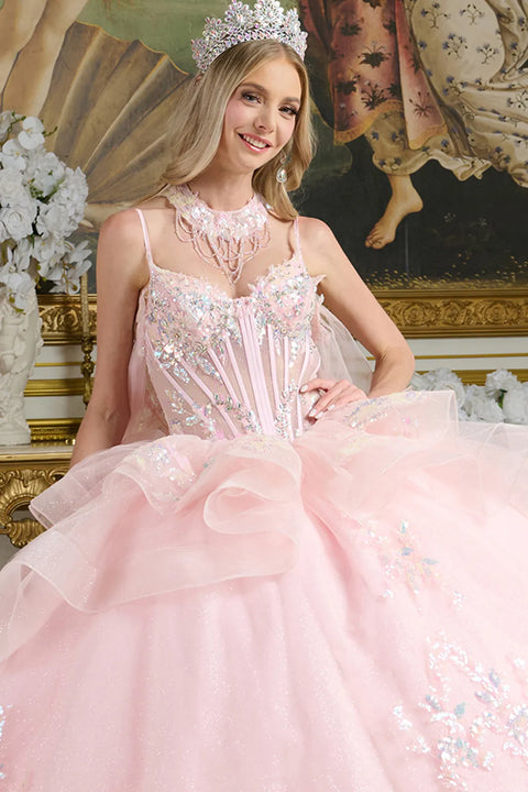 Elizabeth K GL3645 Sleeveless Cape Ball Quinceañera Dress