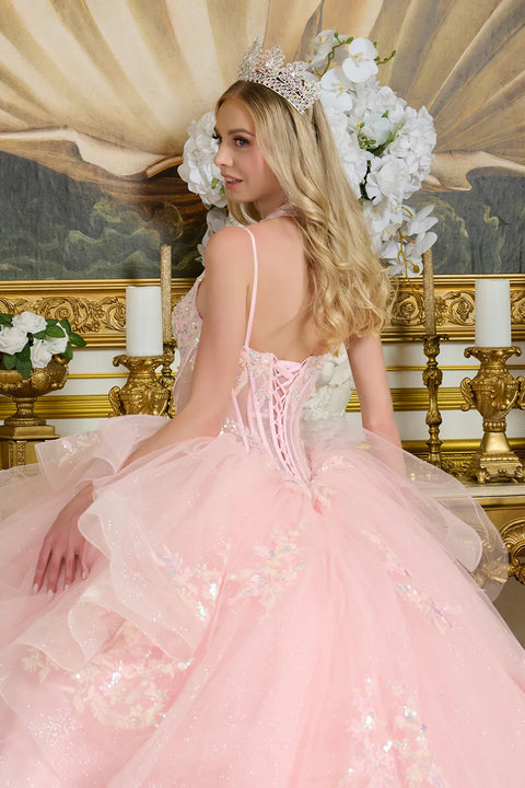 Elizabeth K GL3645 Sleeveless Cape Ball Quinceañera Dress