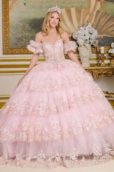 Elizabeth K GL3650 Off Shoulder Tiered Ball Quinceañera Dress