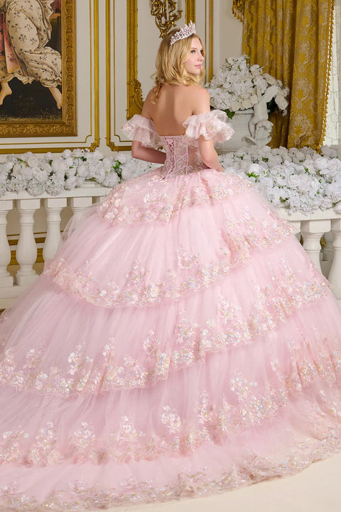 Elizabeth K GL3650 Off Shoulder Tiered Ball Quinceañera Dress