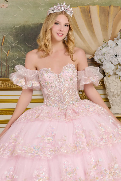Elizabeth K GL3650 Off Shoulder Tiered Ball Quinceañera Dress