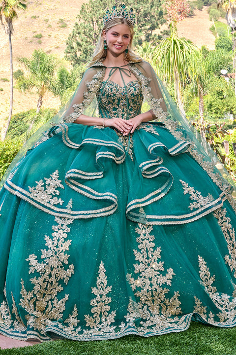 Elizabeth K GL3671 Strapless Cape Ball Quinceañera Dress