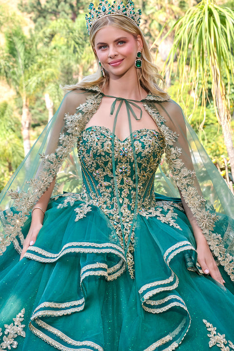 Elizabeth K GL3671 Strapless Cape Ball Quinceañera Dress