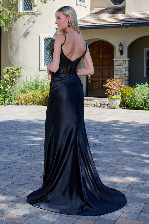 Elizabeth K GL3680 Satin Sleeveless Slit Prom & Evening Dress