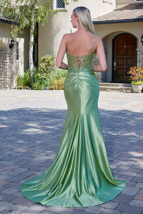 Elizabeth K GL3688 Applique V-Neck Slit Prom & Evening Dress