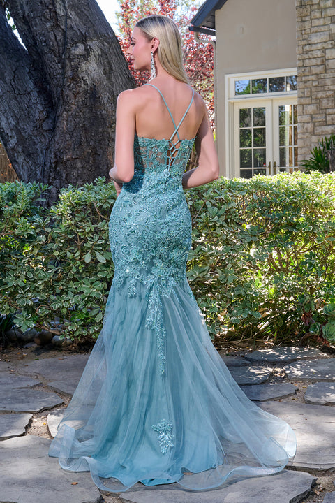 Elizabeth K GL3692 Applique Fitted V-Neck Prom & Evening Dress