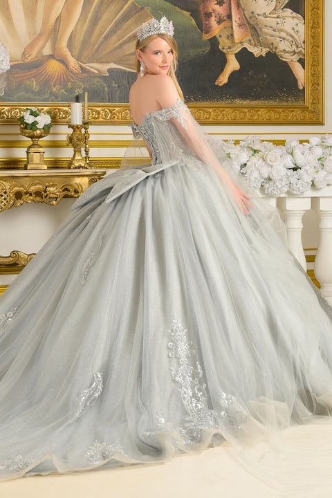Elizabeth K GL3711 Beaded Cape Sleeve Ball Quinceañera Dress