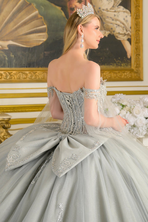 Elizabeth K GL3711 Beaded Cape Sleeve Ball Quinceañera Dress