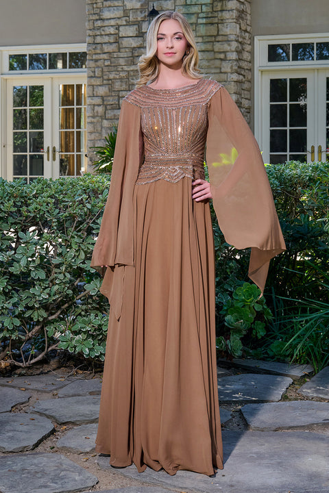 GLS Gloria GL3736 Beaded Cape Sleeve A-line Mother of the Bride Dress