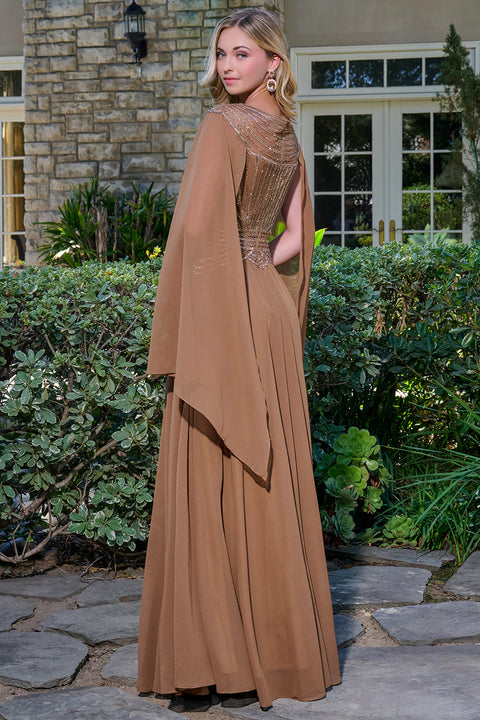 GLS Gloria GL3736 Beaded Cape Sleeve A-line Mother of the Bride Dress