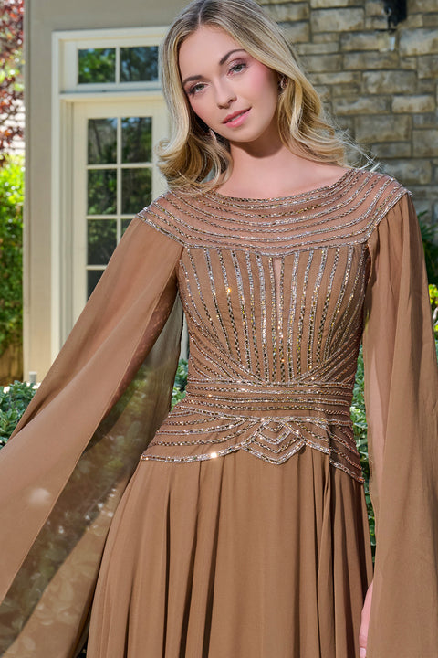 GLS Gloria GL3736 Beaded Cape Sleeve A-line Mother of the Bride Dress