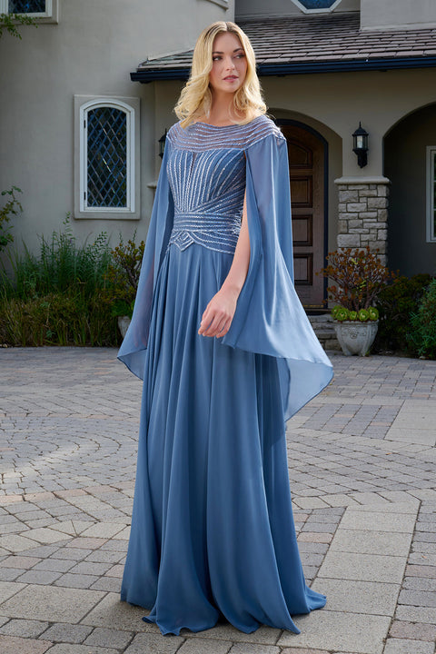 GLS Gloria GL3736 Beaded Cape Sleeve A-line Mother of the Bride Dress