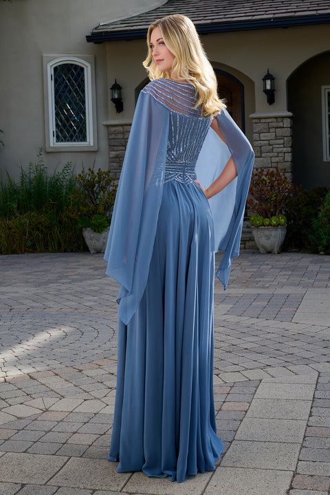 GLS Gloria GL3736 Beaded Cape Sleeve A-line Mother of the Bride Dress