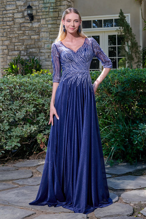 GLS Gloria GL3739 Beaded Mid-Sleeve A-line Mother of the Bride Dress