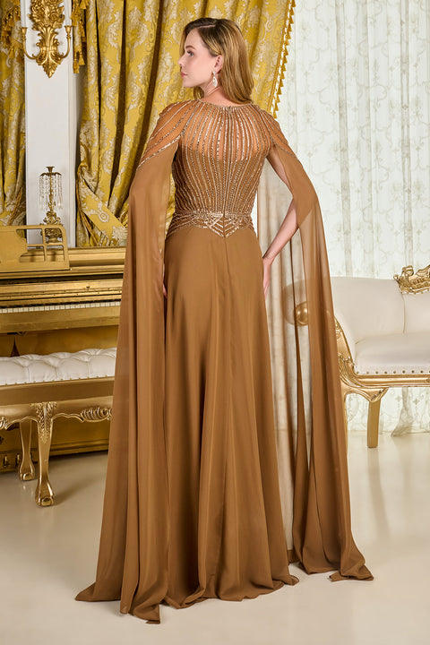 GLS Gloria GL3785 Beaded Fitted Cape Sleeve Mother of the Bride Dress