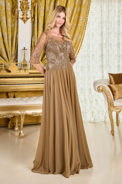 GLS Gloria GL3786 Beaded Mid-Sleeve A-line Mother of the Bride Dress