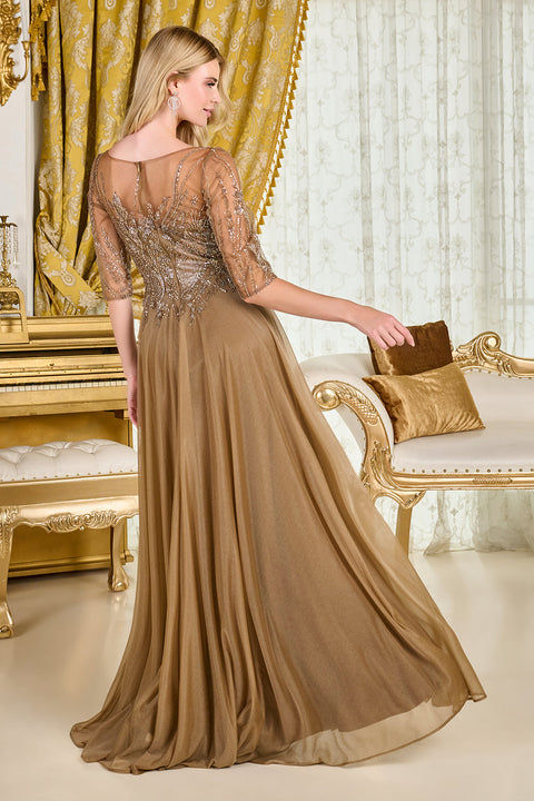 GLS Gloria GL3786 Beaded Mid-Sleeve A-line Mother of the Bride Dress