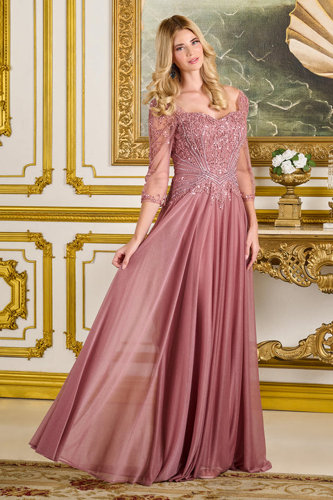 GLS Gloria GL3787 Beaded 3/4 Sleeve A-line Mother of the Bride Dress