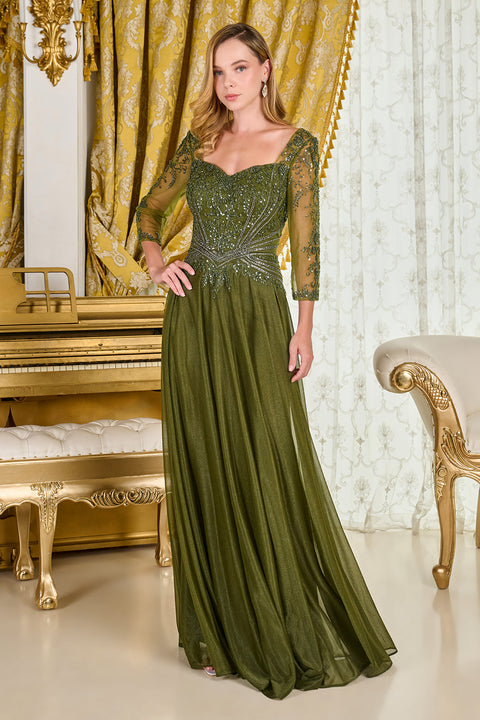 GLS Gloria GL3787 Beaded 3/4 Sleeve A-line Mother of the Bride Dress