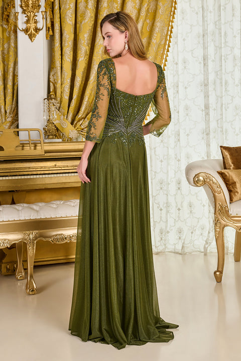 GLS Gloria GL3787 Beaded 3/4 Sleeve A-line Mother of the Bride Dress