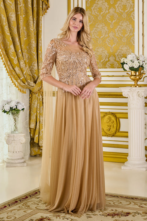 GLS Gloria GL3788 Beaded Mid-Sleeve A-line Mother of the Bride Dress
