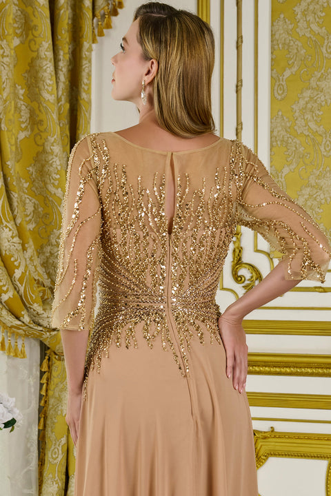 GLS Gloria GL3796 Beaded 3/4 Sleeve A-line Mother of the Bride Dress
