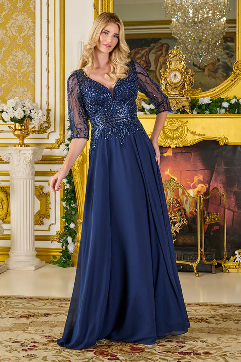 GLS Gloria GL3796 Beaded 3/4 Sleeve A-line Mother of the Bride Dress