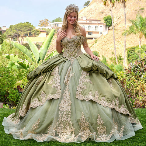 Elizabeth K GL3810 Satin Off Shoulder Ball Quinceañera Dress