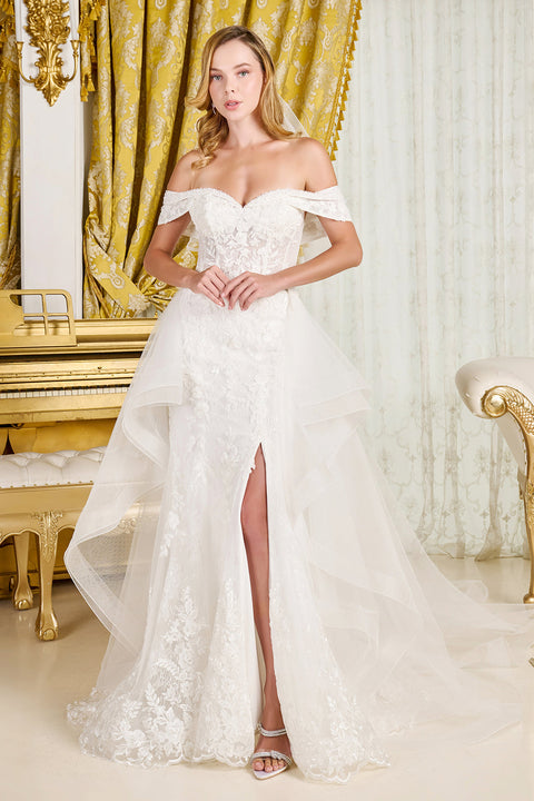 GLS Gloria GL3827 Off Shoulder Overskirt Wedding Dress