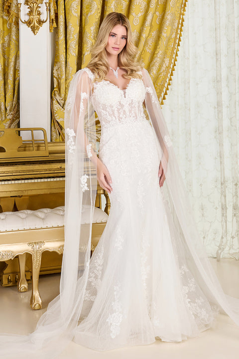 GLS Gloria GL3829 Fitted Cape Sleeve Wedding Dress