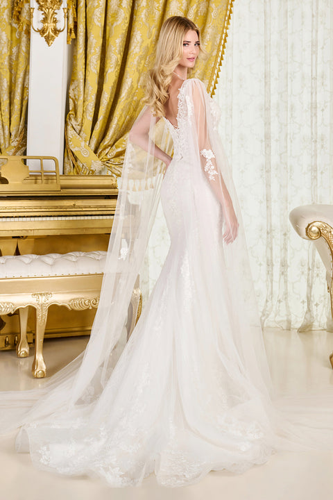 GLS Gloria GL3829 Fitted Cape Sleeve Wedding Dress