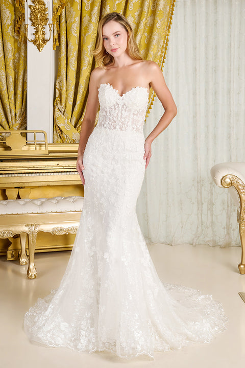 GLS Gloria GL3830 Strapless Long Sleeve Wedding Dress