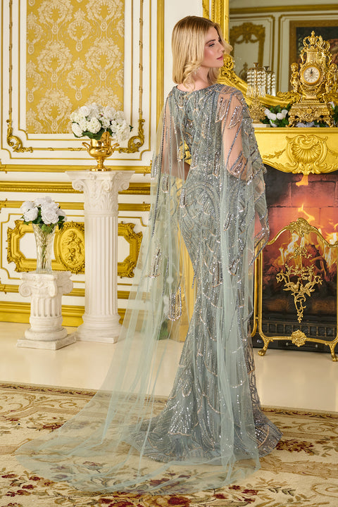 GLS Gloria GL3834 Beaded Fitted Cape Mother of the Bride Dress