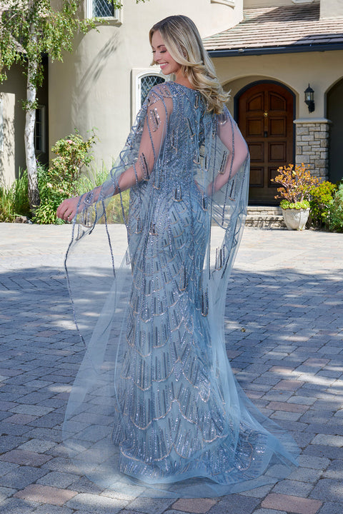 GLS Gloria GL3834 Beaded Fitted Cape Mother of the Bride Dress