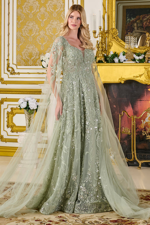 GLS Gloria GL3838 Cape Sleeve A-line Mother of the Bride Dress