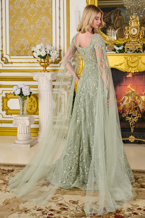 GLS Gloria GL3838 Cape Sleeve A-line Mother of the Bride Dress