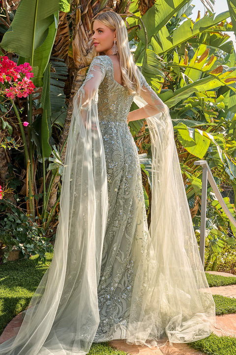 GLS Gloria GL3838 Cape Sleeve A-line Mother of the Bride Dress