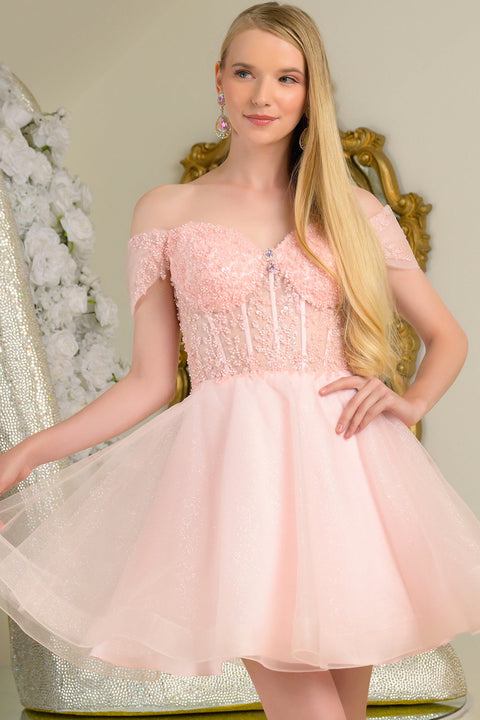 Elizabeth K GS3684 Beaded Short Off Shoulder Homecoming Dress