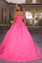 Nox Anabel Off-Shoulder Corset Ball Gown with Appliqué H1349