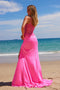 Nox Anabel H1670 Sparkling Appliqué Satin V-Neck Gown with Slit