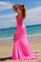 Nox Anabel H1670 Sparkling Appliqué Satin V-Neck Gown with Slit