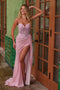 Nox Anabel H1671 Dazzling Glitter Satin Corset Gown with Slit