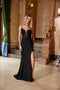 Nox Anabel H1672 Radiant Glitter Satin V-Neck Gown with Slit
