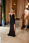 Nox Anabel H1672 Radiant Glitter Satin V-Neck Gown with Slit