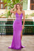 Nox Anabel H1672 Radiant Glitter Satin V-Neck Gown with Slit